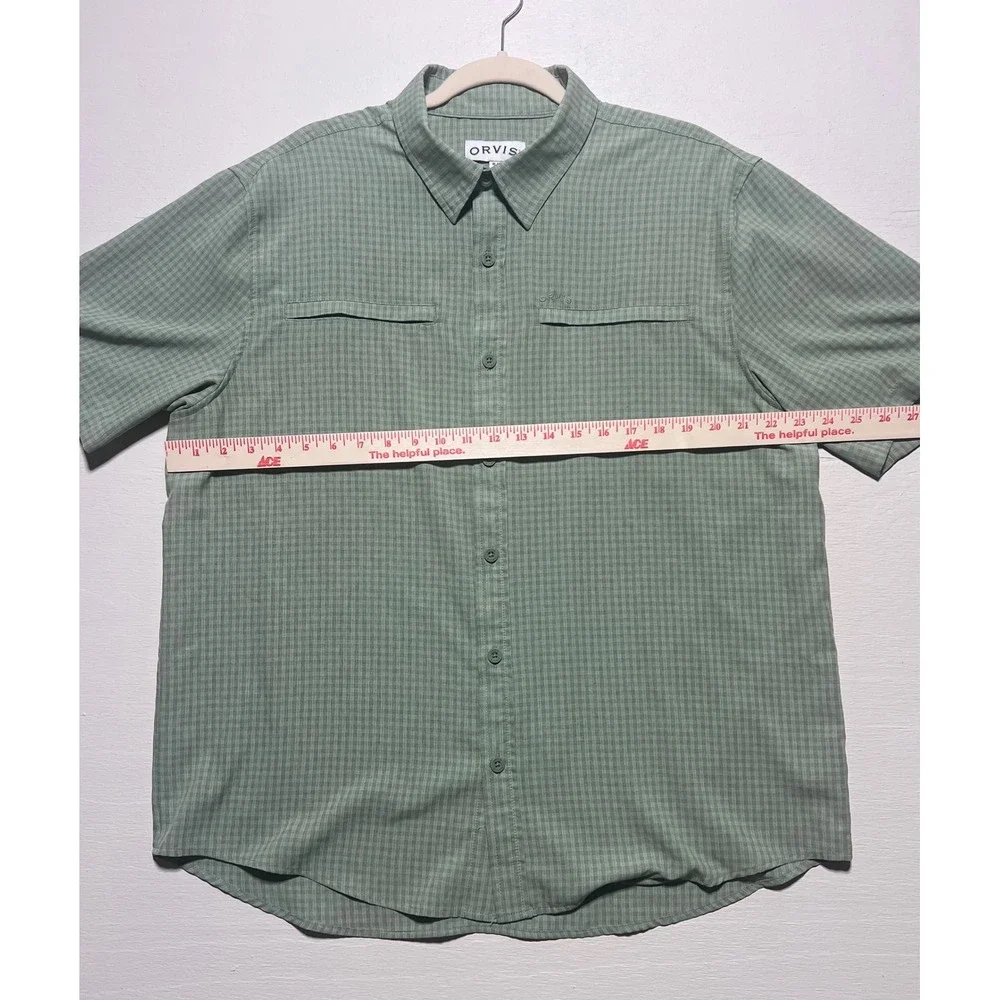 Orvis Mens XL Sage Green Micro Check Short Sleeve Performance Button Down Shirt
